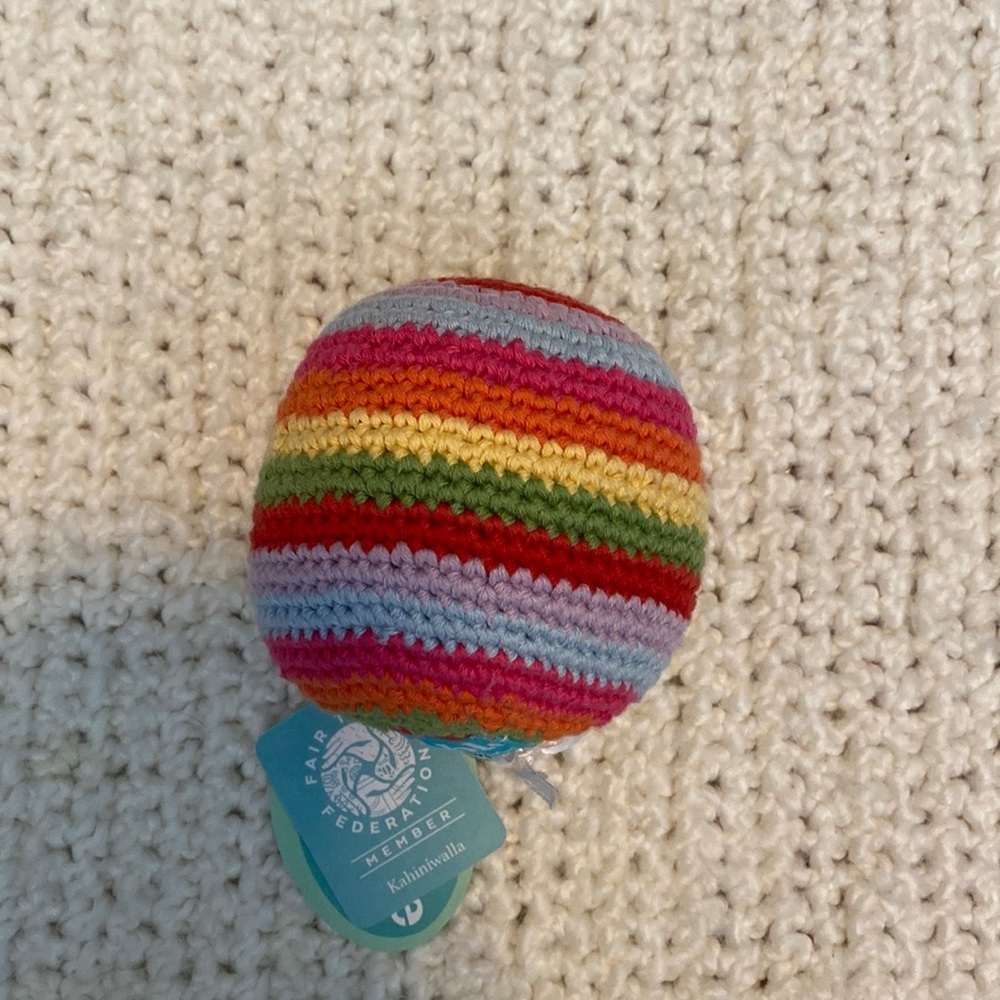 Pebble Child Handmade Fair Trade Colorful Ball Baby Rattle Toy NEW with tag NWT